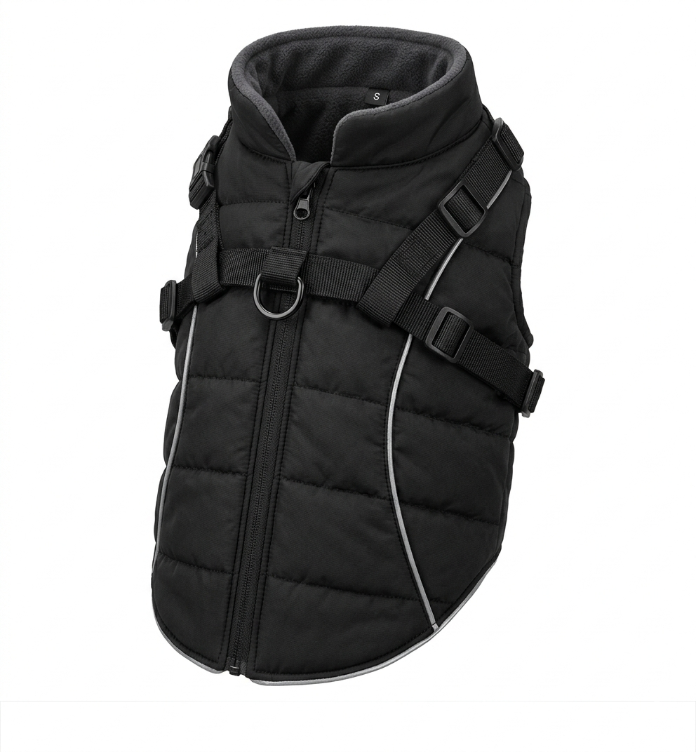 Hardychri-Manteau d'Hiver Imperméable pour Petit Chien - Veste Chaude avec Harnais Réfléchissant Réglable (Noir, S)