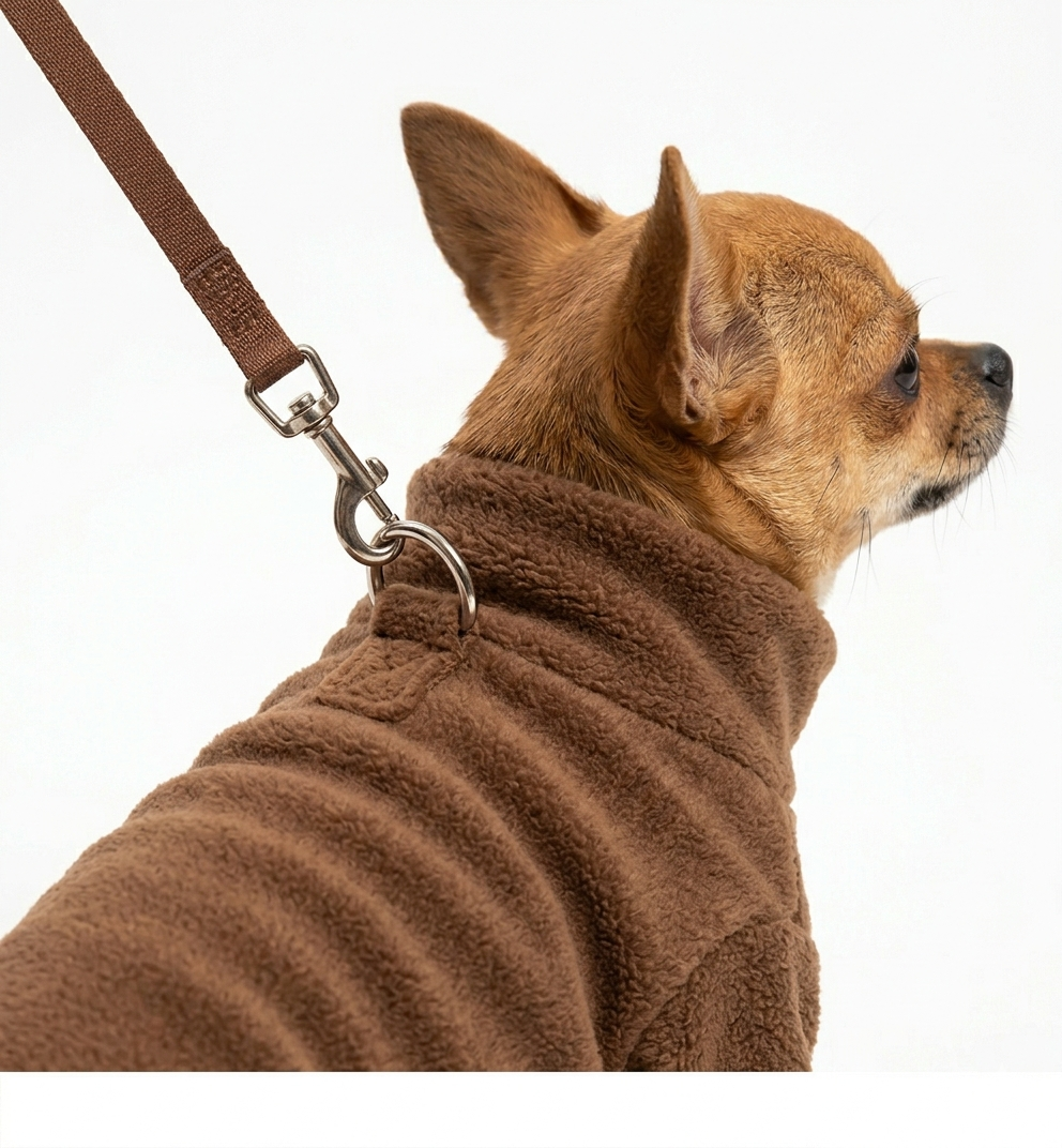Hardychri-Pull Polaire Chaud pour Petit Chien et Chat - Manteau d'Hiver avec Attache Harnais Intégrée - Marron M